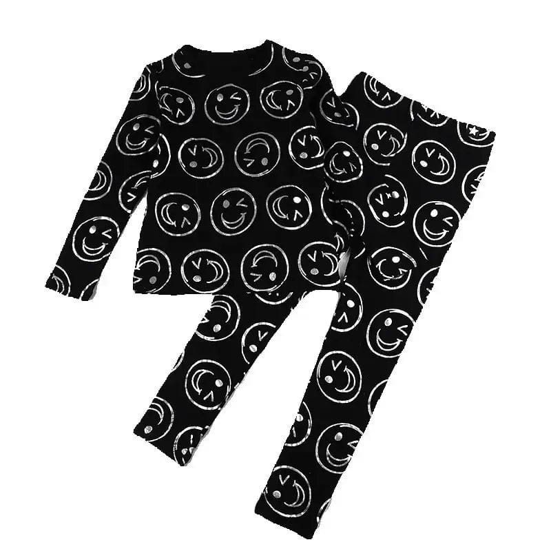 Showlu Fashion Store Long sleeve set / 4 AA-kids boy summer spring fashion clothes 2pcs set cotton long sleeve and short sleeve 2pcs clothes set smile print black set