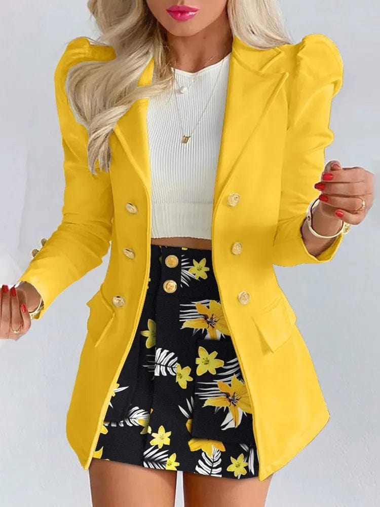  Showlu Fashion Store Long Sleeve Suit Jacket Dress Set Spring Fashion Elegant Solid Turn Down Collar Coat Buns Two Piece Sets For Women Outfit 2023