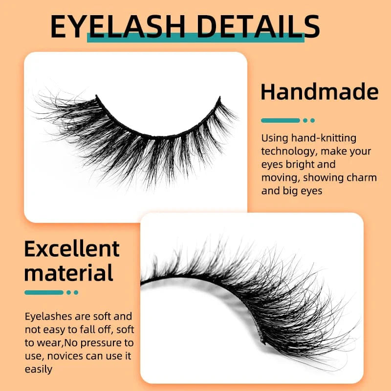 Showlu 3D Mink Eyelashes with natural winged design, handmade with cotton band, in short 15mm to 20mm length, high-quality eyelash extension