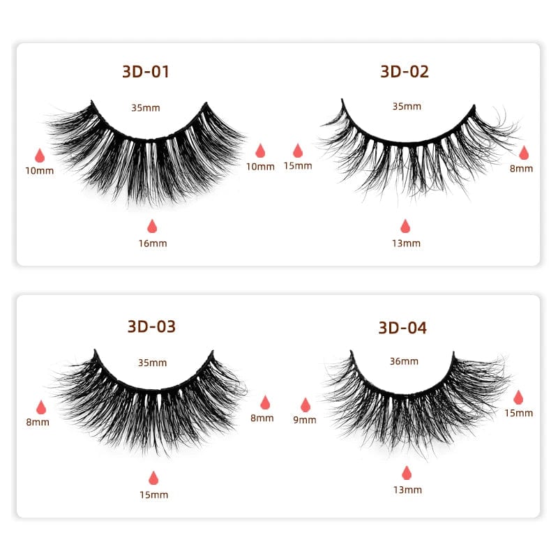 Showlu 3D Mink Eyelashes with cotton band, natural winged style, handmade, 15-20mm length, high-quality synthetic fur, natural look