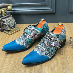 SHOWLU FASHION STORE Luxury Designer Male Charm Blue Suede Pattern Patchwork Monk Strap Shoes Men Formal Wedding Prom Dress Prom Loafers Homecoming