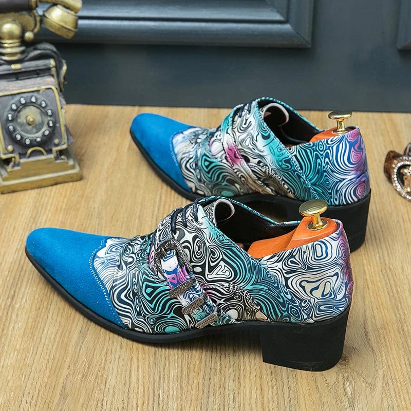 SHOWLU FASHION STORE Luxury Designer Male Charm Blue Suede Pattern Patchwork Monk Strap Shoes Men Formal Wedding Prom Dress Prom Loafers Homecoming