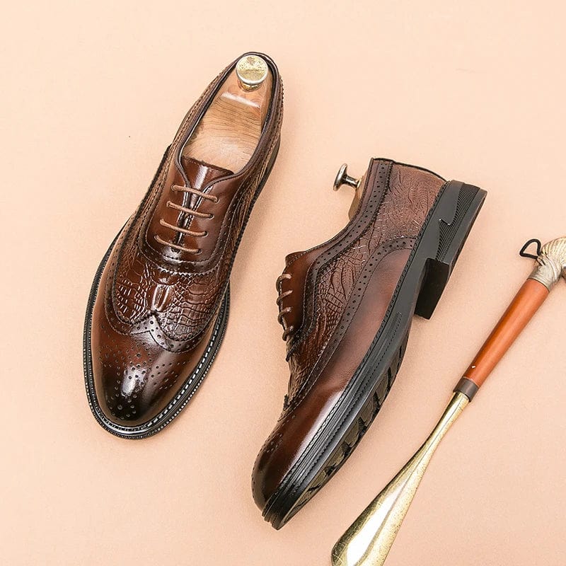 SHOWLU FASHION STORE Luxury Men's Brogue Shoes Men SUIT Shoes Casual Formal Business leather Shoes Men brown Wedding Shoes Italian Dress banquet Shoe