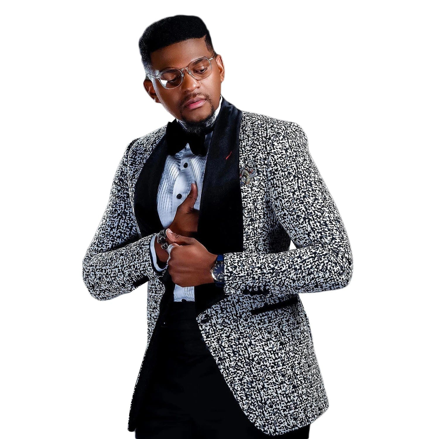Men's Jacquard tuxedo from SHOWLU FASHION, 2-piece skinny fit suit with velvet lapel, tailored blazer and matching pants.