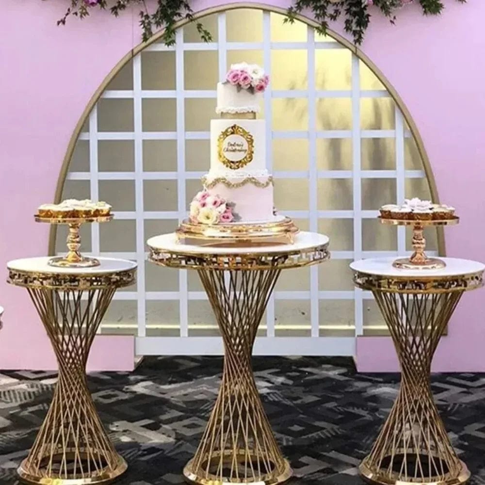  Showlu Fashion Store Luxury Wedding Decoration French Gold Dessert Table Cylinder Flower Stand Cake Holder for Party Banquet Hall Site Layout Props