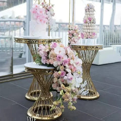  Showlu Fashion Store Luxury Wedding Decoration French Gold Dessert Table Cylinder Flower Stand Cake Holder for Party Banquet Hall Site Layout Props