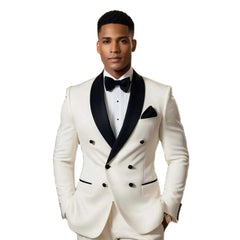 SHOWLU FASHION STORE Luxury Wedding Men Suits Gentlemen Double Breasted Black Shawl Lapel Regular Length 2 Piece Jacket Pants Outfits Blazer Terno