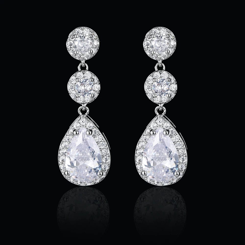  Showlu Fashion Store Luxury Zircon Wedding Long Dangle Earrings with Round Water Drop Elegant CZ Earrings for Women Bridal Wedding Jewelry Dress