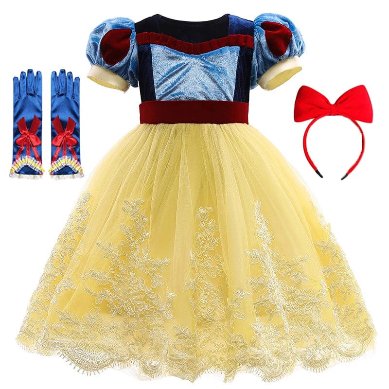 Showlu Fashion Store velvet Snow White princess dress for girls, perfect for birthday parties and costume events.