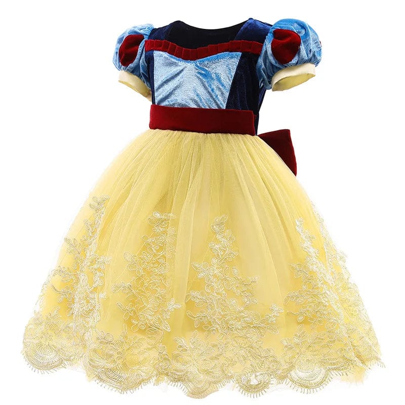 Velvet Snow White princess dress for girls, featuring a bow, perfect for birthday parties, Easter, and carnival costumes.