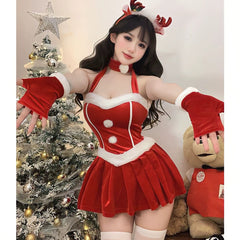 Showlu Fashion Store M(40.00 kg-50.00 kg) / Red suit + white silk Christmas Women's Red Uniform Elk Battle Robe Dress