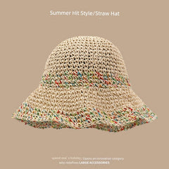  Showlu Fashion Store M(56-58cm) / Color Straw Hat-Beige Straw Hat Japanese Style Women's Hand-Woven Summer Outing Lace