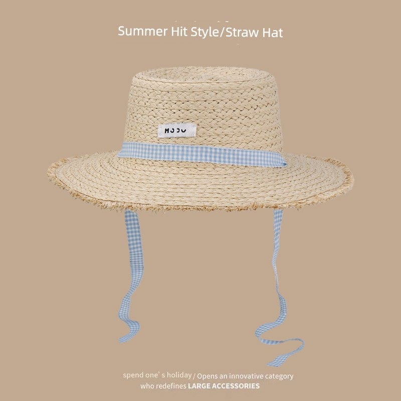  Showlu Fashion Store M(56-58cm) / Letter streamer-beige Straw Hat Japanese Style Women's Hand-Woven Summer Outing Lace