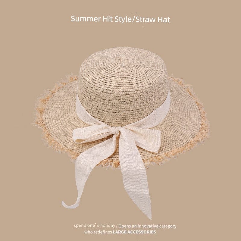  Showlu Fashion Store M(56-58cm) / Rouge French-Beige Straw Hat Japanese Style Women's Hand-Woven Summer Outing Lace