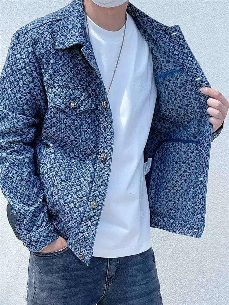  Showlu Fashion Store M / Blue Trendy Spring and Autumn Full Printed Couple Coat Denim Jacket