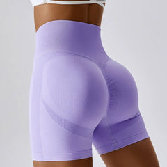  Showlu Fashion Store M / Light purple Fashion Seamless Yoga Shorts Peach Hip Raise High Waist Hip-Slimming Fitness Pants Skinny Running Sports Girls Short-Length Pants