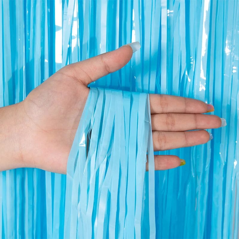 Showlu Fashion Store Macaron blue / 2M drop 1M width Advanced Birthday Party Decorations Backdrop Wall Foil Tassel Fringe Curtain Kids Adult Photo Booth Baby Shower Party Supplies