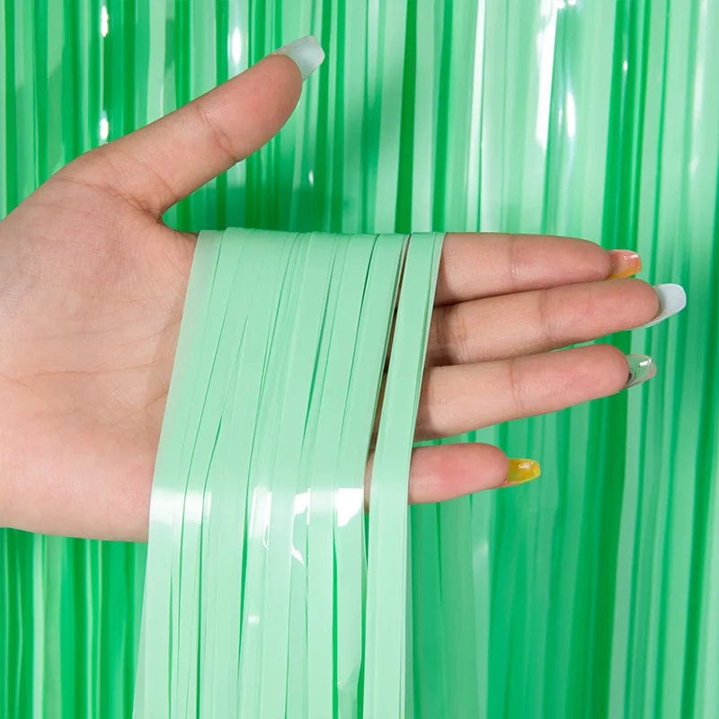 Showlu Fashion Store Macaron green / 2M drop 1M width Advanced Birthday Party Decorations Backdrop Wall Foil Tassel Fringe Curtain Kids Adult Photo Booth Baby Shower Party Supplies