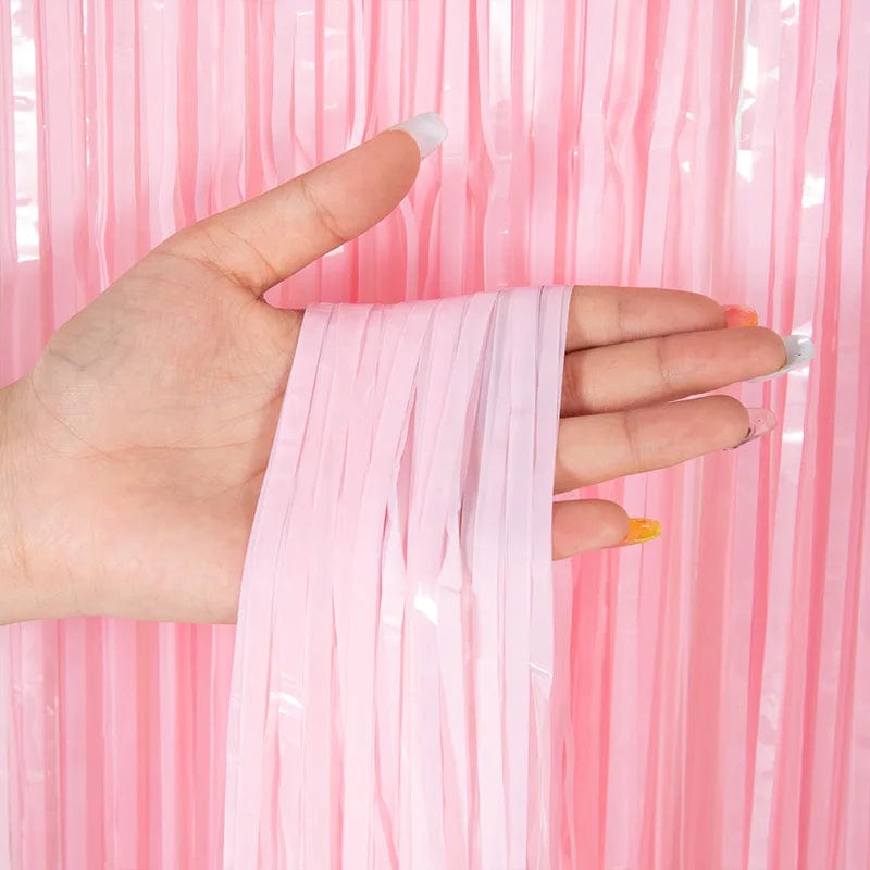 Showlu Fashion Store Macaron pink / 2M drop 1M width Advanced Birthday Party Decorations Backdrop Wall Foil Tassel Fringe Curtain Kids Adult Photo Booth Baby Shower Party Supplies