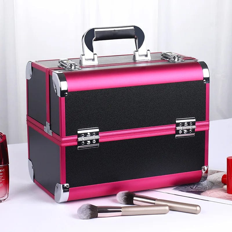  Showlu Fashion Store Magic Red New Professional Aluminum Alloy Cosmetic Box Hairdressing Cosmetology  Toolbox Patterned Embroidery Manicure Toolkits