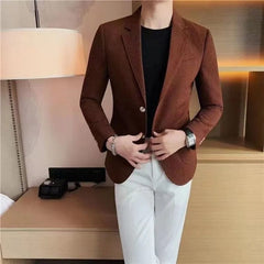 SHOWLU FASHION STORE Man Suits and Blazers White Business Coats Dress Jackets Waffle Jacket for Men Clothing Korean Style Clothes Simple Breasted