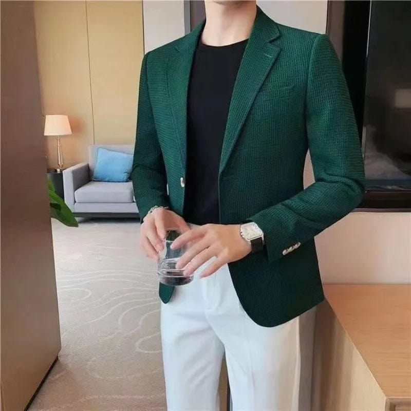 SHOWLU FASHION STORE Man Suits and Blazers White Business Coats Dress Jackets Waffle Jacket for Men Clothing Korean Style Clothes Simple Breasted