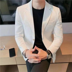 SHOWLU FASHION STORE Man Suits and Blazers White Business Coats Dress Jackets Waffle Jacket for Men Clothing Korean Style Clothes Simple Breasted