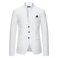 SHOWLU FASHION STORE Mandarin Collar White Dress Blazer Men Formal Stand Collar Patchwork Tuxedo Suit Coat Wedding Banquet Party Prom Dinner Clothing