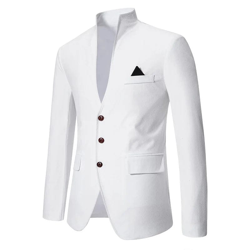 SHOWLU FASHION STORE Mandarin Collar White Dress Blazer Men Formal Stand Collar Patchwork Tuxedo Suit Coat Wedding Banquet Party Prom Dinner Clothing