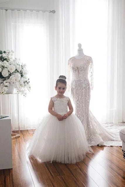  Showlu Fashion Store MC2223 White / Child-4 / CHINA MisShow Princess Lace Flower Girl Dresses Long Sleeves Floor Length Pageant Dresses First Communion Dresses Ball Gowns For Girl