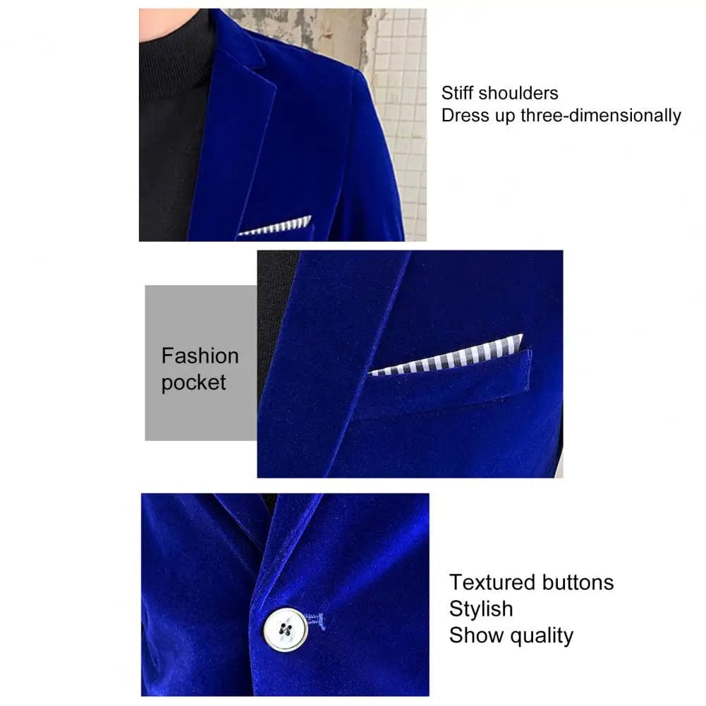 SHOWLU FASHION STORE Men Blazer Solid Color Turndown Collar Long Sleeve Suit Jacket Slim Fit Single Button Velvet Suit Coat Men Streetwear For Daily