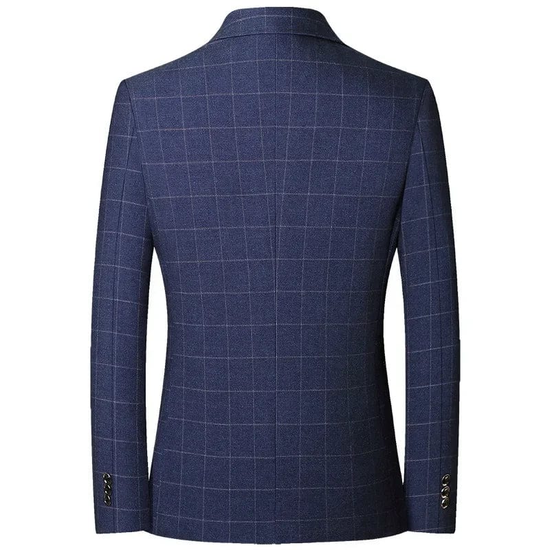  Showlu Fashion Store Men Blue Plaid Blazers Jackets Formal Wear Suits Blazers Business Jackets New Spring Autumn Male Casual Slim Blazers Size 4XL