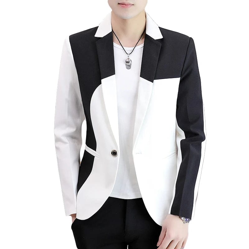  Showlu Fashion Store Men Casual Blazer Stitching Color Business Slim Fit Suit Coat High Quality Long Sleeve Male Formal Single Buckle Suit Jacket