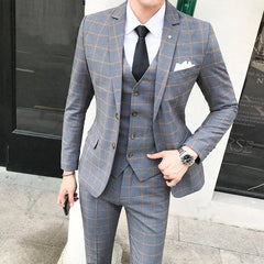 SHOWLU FASHION STORE Men Dress Blazers Pants Vest 3 Piece Set / Male Wedding New 2024 Autumn Business Formal Plaid Suit Luxury Slim Fit Coat Trousers