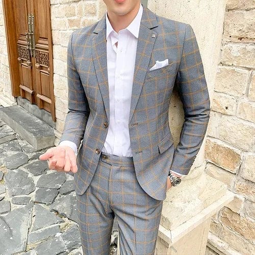 SHOWLU FASHION STORE Men Dress Blazers Pants Vest 3 Piece Set / Male Wedding New 2024 Autumn Business Formal Plaid Suit Luxury Slim Fit Coat Trousers