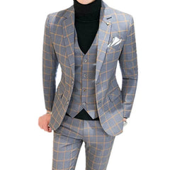 SHOWLU FASHION STORE Men Dress Blazers Pants Vest 3 Piece Set / Male Wedding New 2024 Autumn Business Formal Plaid Suit Luxury Slim Fit Coat Trousers