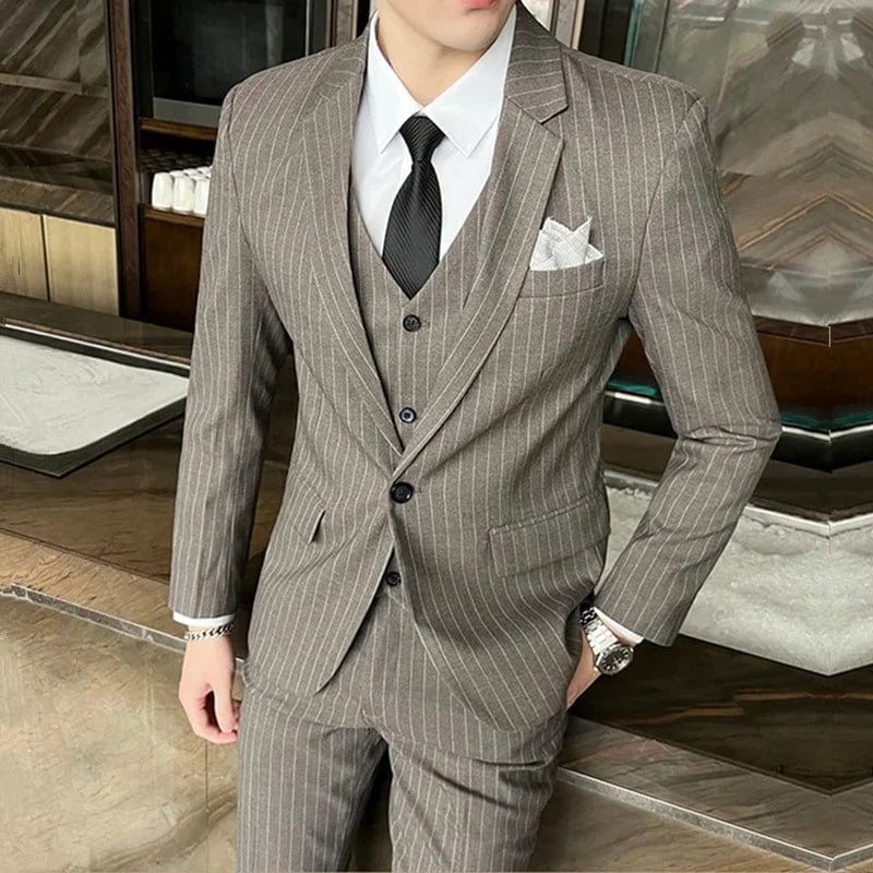 SHOWLU FASHION STORE Men Dress Blazers Pants Vest 3 Piece Set / Male Wedding New 2024 Autumn Business Formal Plaid Suit Luxury Slim Fit Coat Trousers