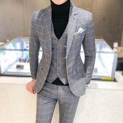 SHOWLU FASHION STORE Men Dress Blazers Pants Vest 3 Piece Set / Male Wedding New 2024 Autumn Business Formal Plaid Suit Luxury Slim Fit Coat Trousers