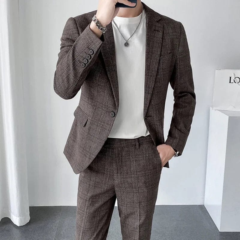 SHOWLU FASHION STORE Men Dress Blazers Pants Vest 3 Piece Set / Male Wedding New 2024 Autumn Business Formal Plaid Suit Luxury Slim Fit Coat Trousers