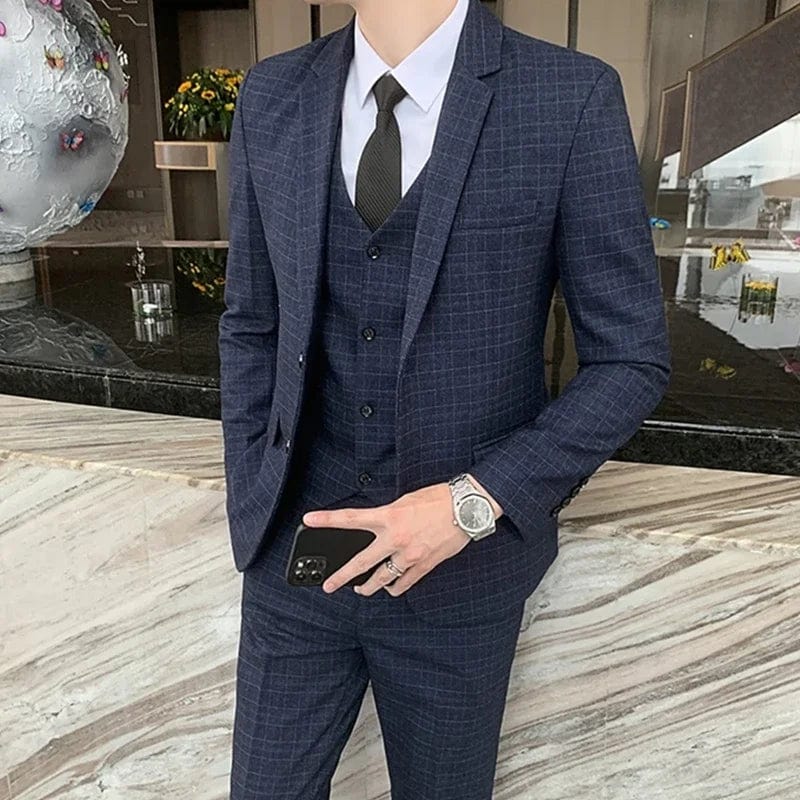 SHOWLU FASHION STORE Men Dress Blazers Pants Vest 3 Piece Set / Male Wedding New 2024 Autumn Business Formal Plaid Suit Luxury Slim Fit Coat Trousers