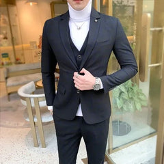 SHOWLU FASHION STORE Men Dress Blazers Pants Vest 3 Piece Set / Male Wedding New 2024 Autumn Business Formal Plaid Suit Luxury Slim Fit Coat Trousers