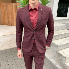 SHOWLU FASHION STORE Men Dress Blazers Pants Vest 3 Piece Set / Male Wedding New 2024 Autumn Business Formal Plaid Suit Luxury Slim Fit Coat Trousers