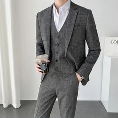 SHOWLU FASHION STORE Men Dress Blazers Pants Vest 3 Piece Set / Male Wedding New 2024 Autumn Business Formal Plaid Suit Luxury Slim Fit Coat Trousers