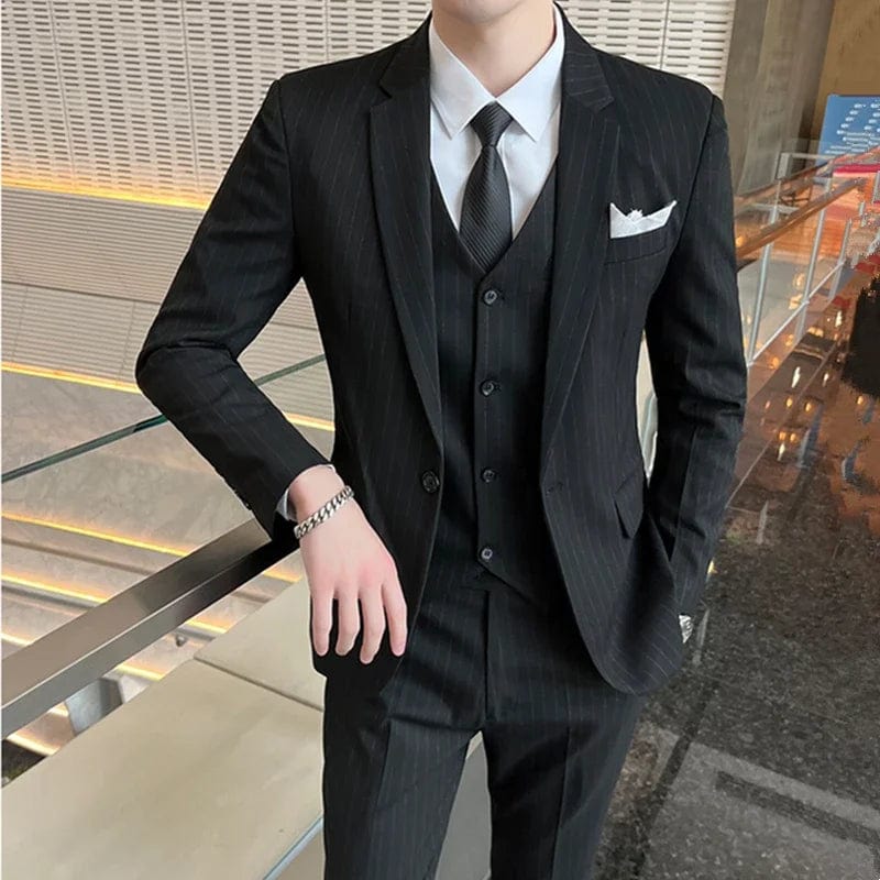 SHOWLU FASHION STORE Men Dress Blazers Pants Vest 3 Piece Set / Male Wedding New 2024 Autumn Business Formal Plaid Suit Luxury Slim Fit Coat Trousers