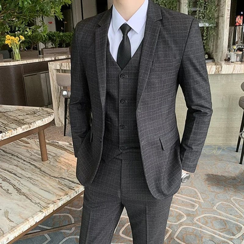 SHOWLU FASHION STORE Men Dress Blazers Pants Vest 3 Piece Set / Male Wedding New 2024 Autumn Business Formal Plaid Suit Luxury Slim Fit Coat Trousers