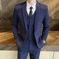 SHOWLU FASHION STORE Men Dress Blazers Pants Vest 3 Piece Set / Male Wedding New 2024 Autumn Business Formal Plaid Suit Luxury Slim Fit Coat Trousers