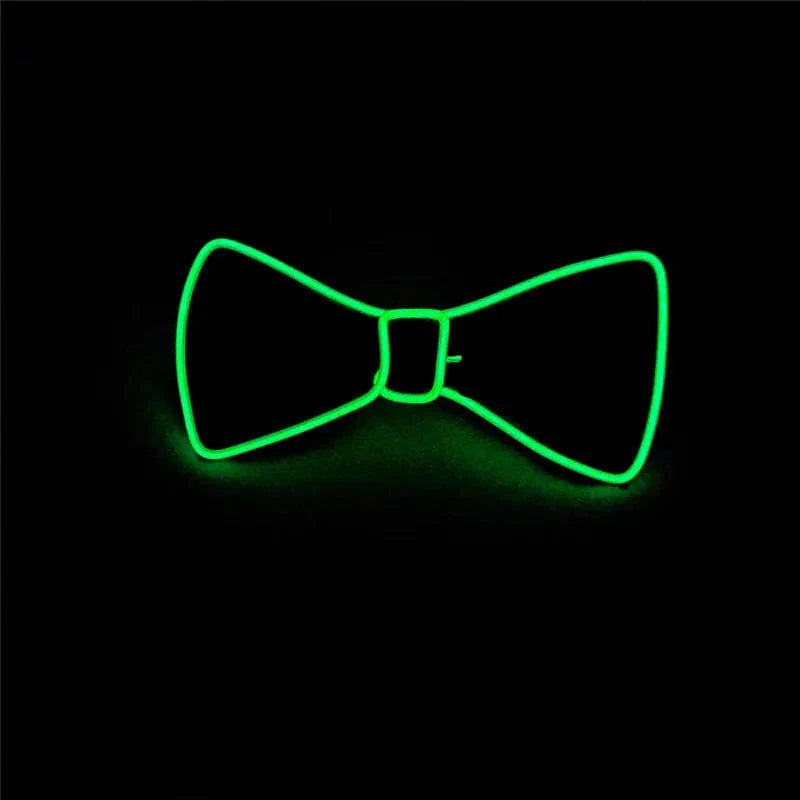 Showlu LED Neon EL Wire glowing bow tie, luminous party light-up accessory for Halloween, Christmas, or club events.