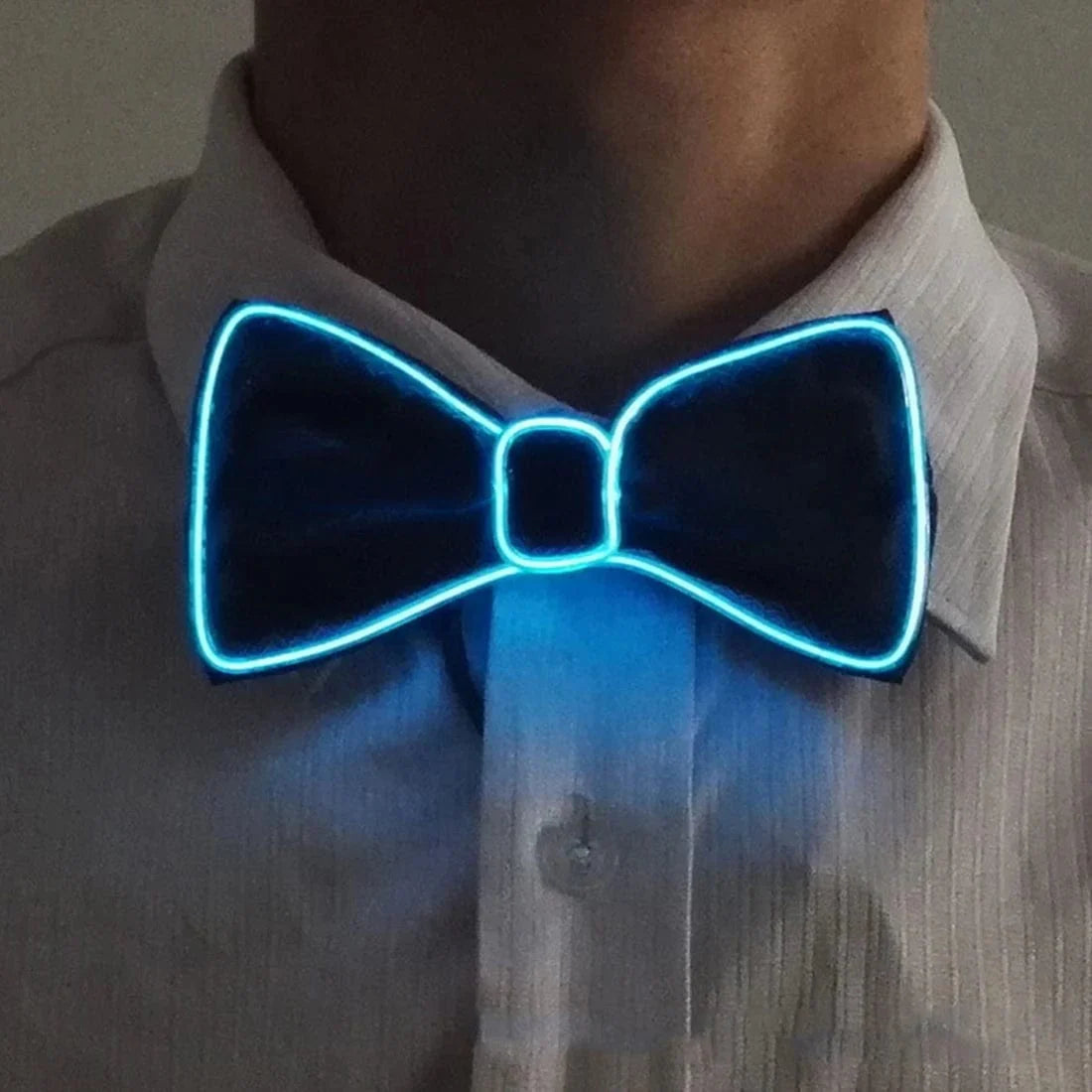 Showlu LED Neon EL Wire glowing bow tie, luminous party light-up accessory for Halloween, Christmas, or club stage performances.