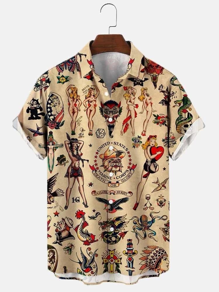 Men's Hawaiian beach shirt by SHOWLU FASHION STORE with abstract print, short sleeves, casual streetwear style, perfect for summer.