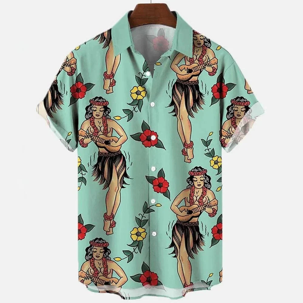 Men's Hawaiian beach shirt by SHOWLU FASHION with abstract print, short sleeves, oversized fit, perfect for summer casual wear.